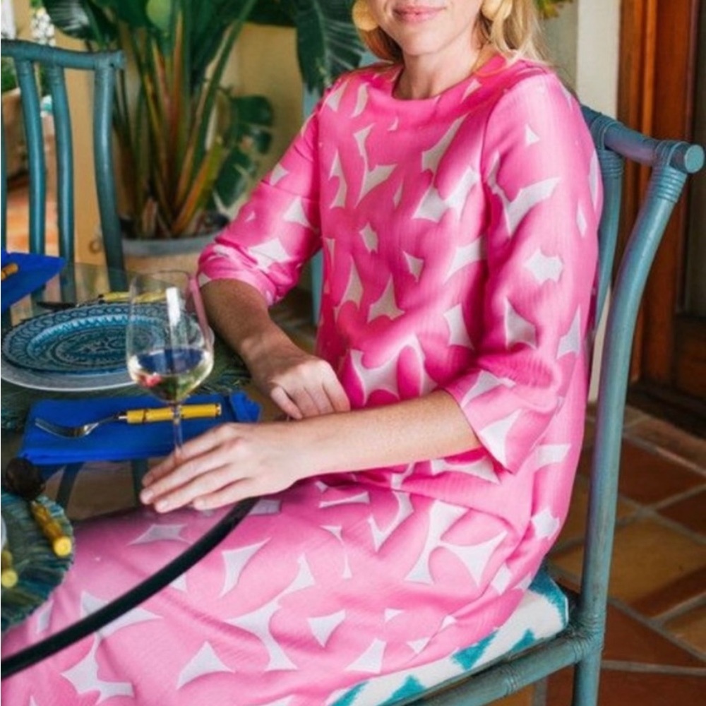 Tuckernuck Kaftan pink Italian floral Jaimie Dress like new XL - Picture 8 of 9